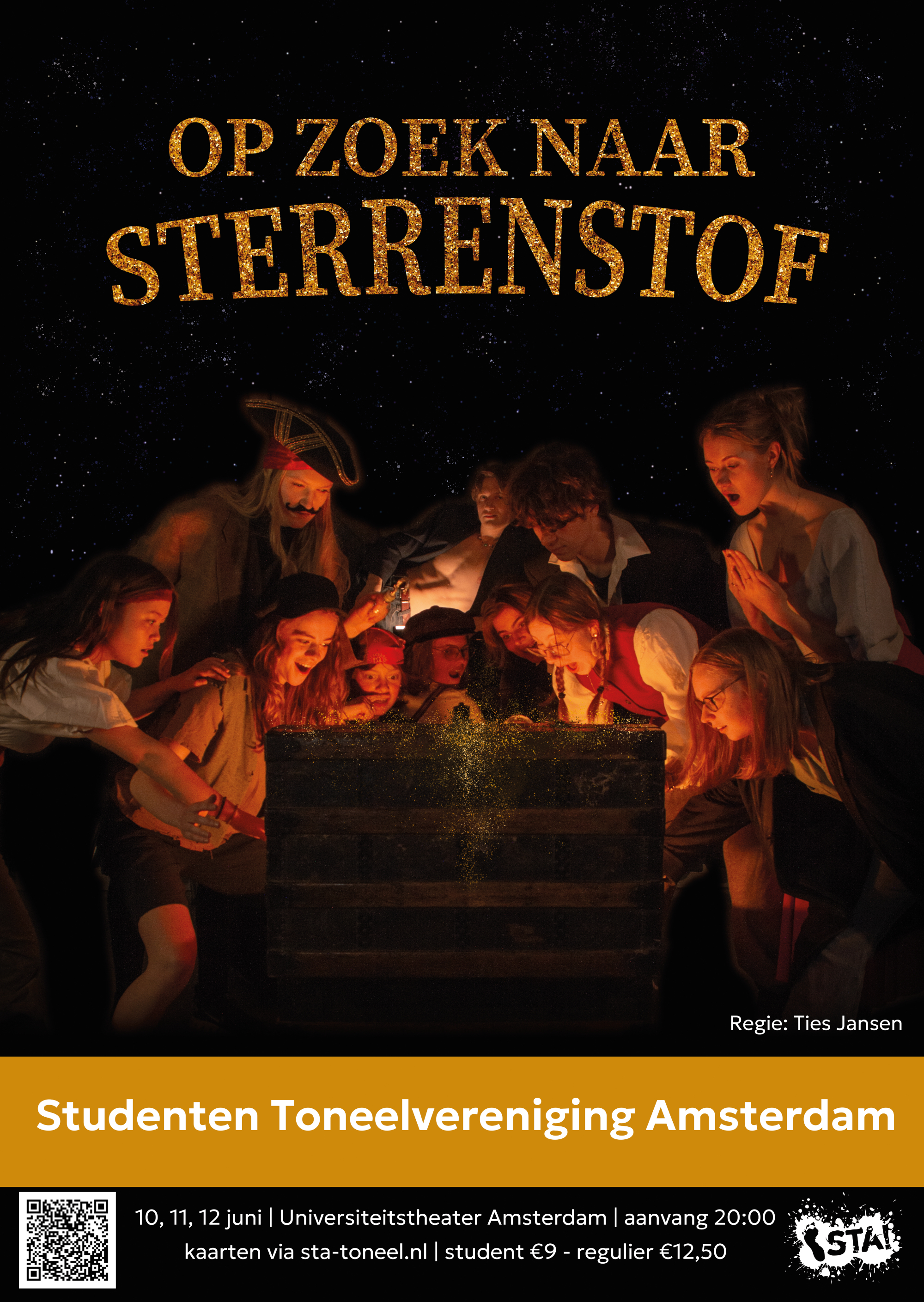 Op zoek naar sterrenstof, Ties Jansen, 2025-2026 - Teksttheater - Universiteitstheater poster Op zoek naar sterrenstof